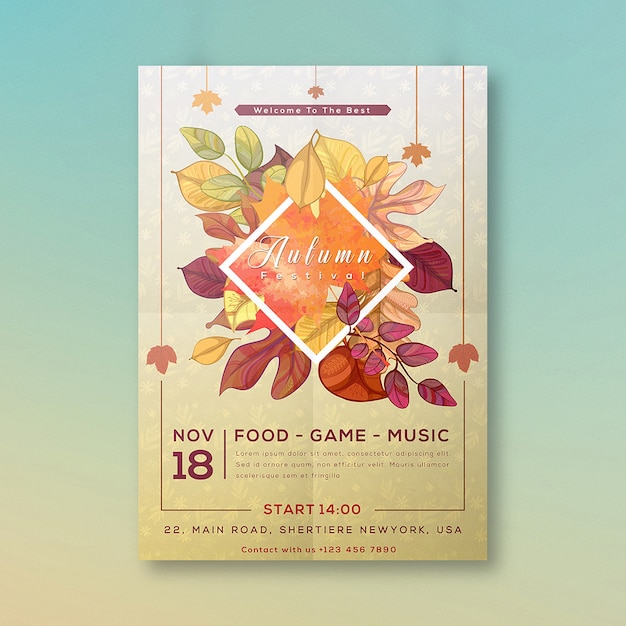 Vector hanging leaves autumn festival poster