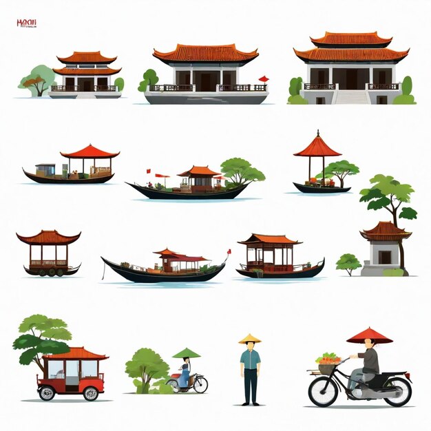 Vector hanoi vector set white background isolated a high quality