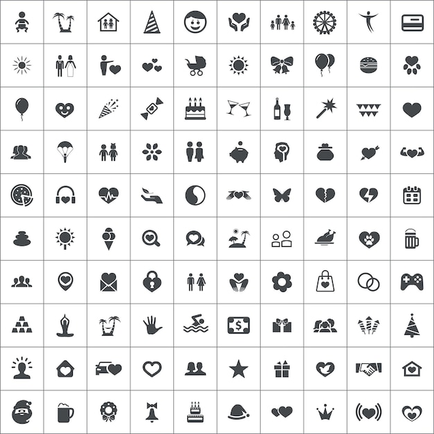 Vector happiness 100 icons universal set