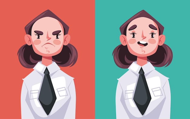 Happy and angry business people office workers characters concept graphic design illustration