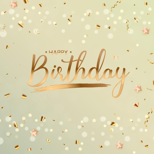 Vector happy birthday background with golden confetti and sparkle bokeh lights. vector illustration eps10