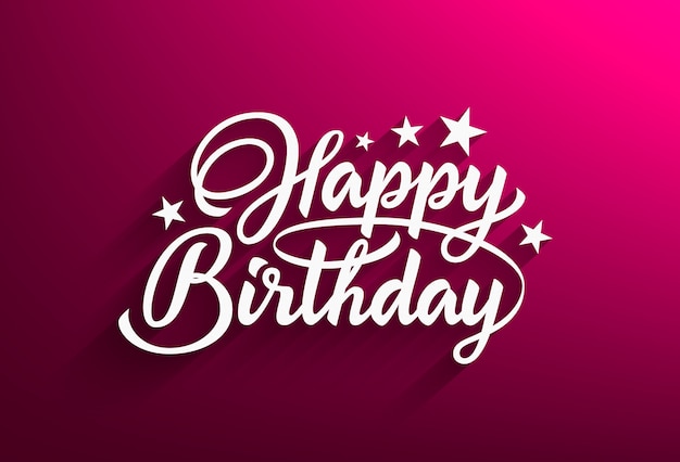 Happy Birthday handwritten text in style lettering. Pink background with beautiful calligraphic inscription. illustration.