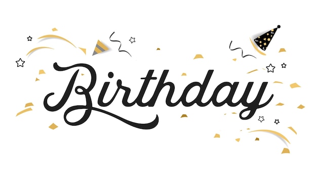 happy birthday text typography with festive elements