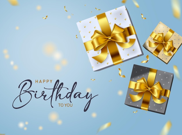 Happy birthday vector background design. Happy birthday to you text with surprise elements.