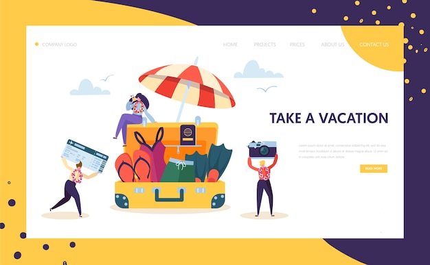 Happy Business Characters Pack for Vacation Landing Page