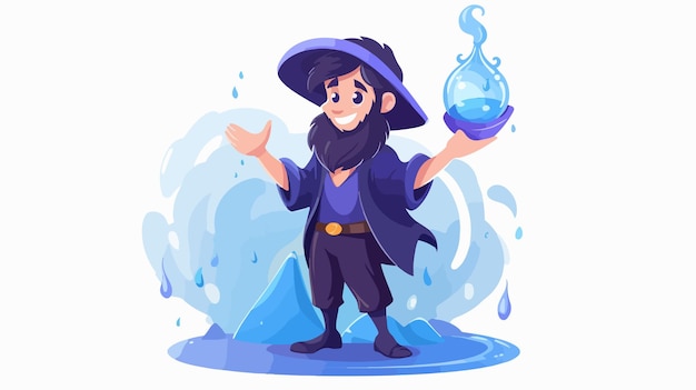 Vector happy cartoon boy wizard standing and smiling