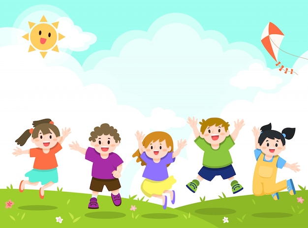 Happy Children Playing, Jumping Background