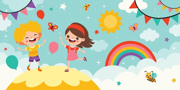 Happy Children On Sky Background