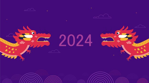 Vector happy chinese new year dragon 2024 red dragon zodiac sign geometric flat style