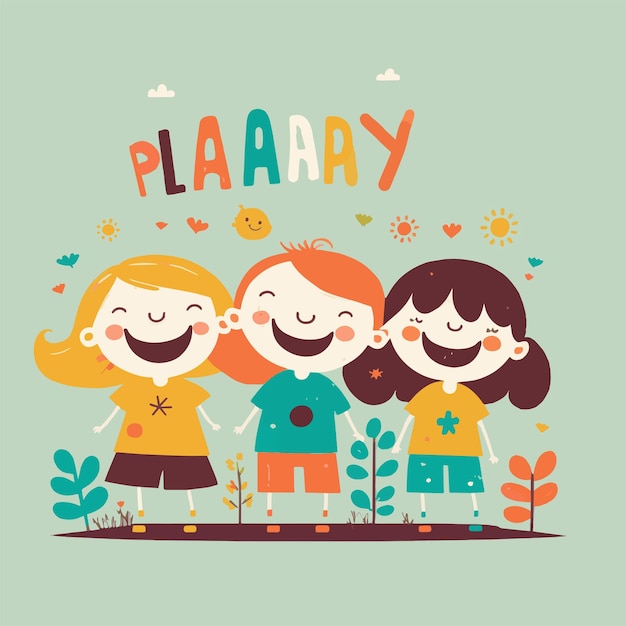 Vector happy cute kids children jumping flat design style vector illustration