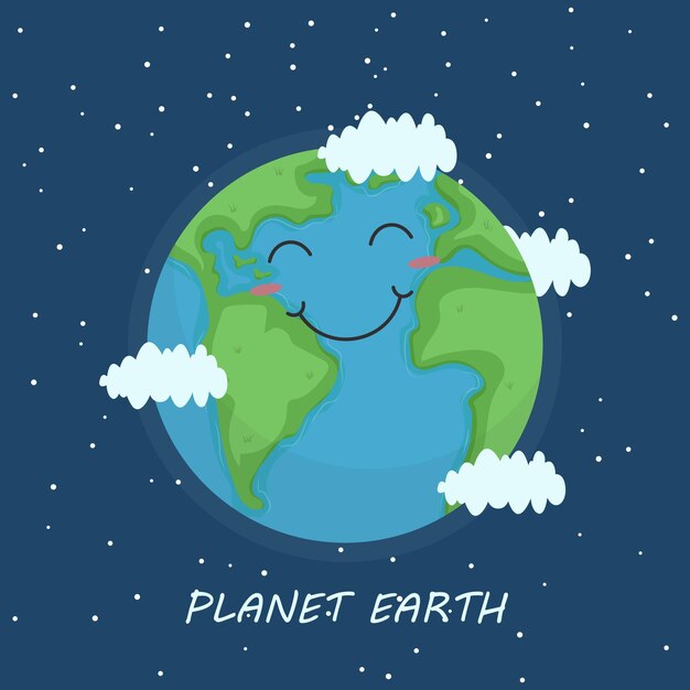 Vector happy earth day planet earth cartoon character smiling vector illustration