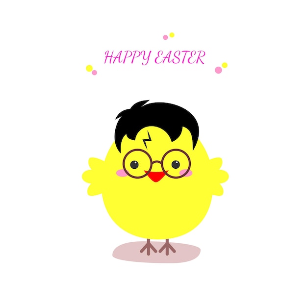 Happy easter card chicken Harry Potter Flat design For greeting card posters illustration