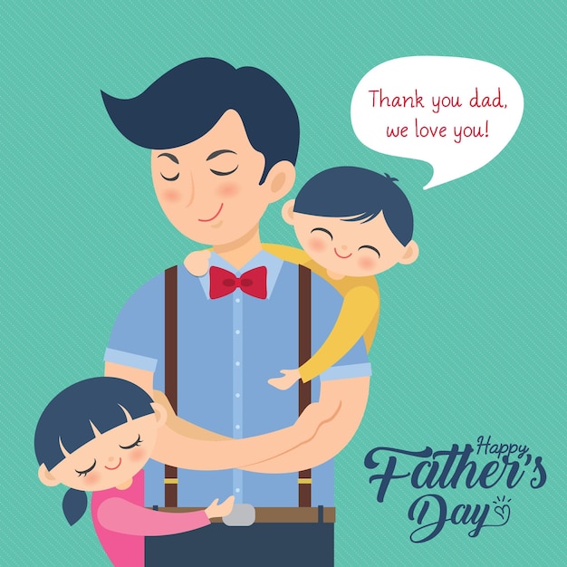 Happy Father's Day Cartoon father together with children