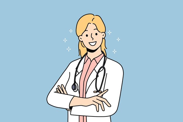 Vector happy female doctor in medical uniform