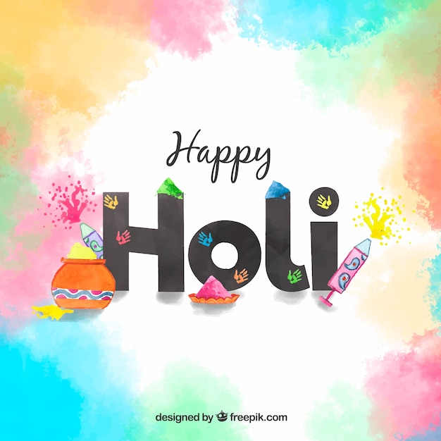 Vector happy holi background with lettering 