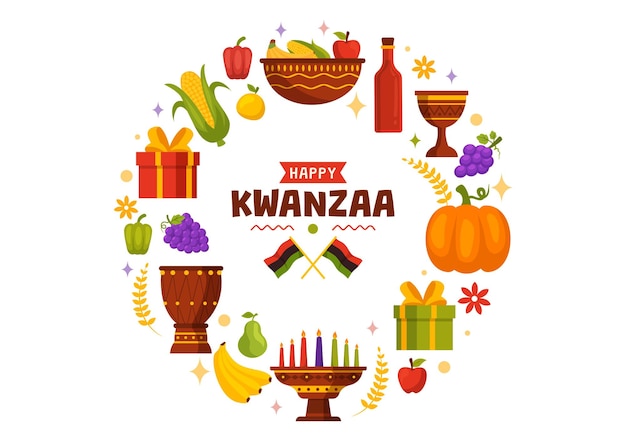 Vector happy kwanzaa vector illustration in traditional holiday african symbol flat cartoon background