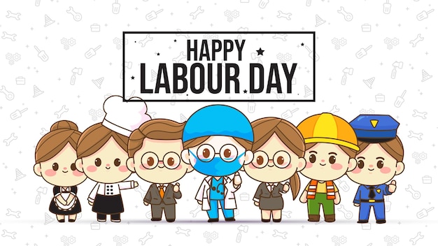 Vector happy labour day character hand drawn cartoon art illustration