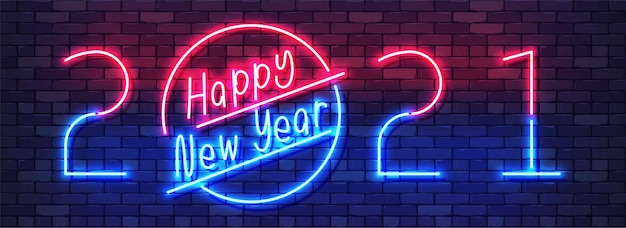 Happy New Year 2021 Neon Colorful Banner