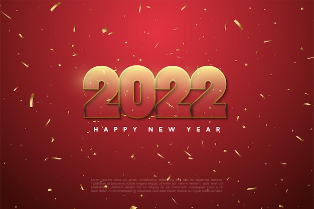 Vector happy new year 2022 with transparent numbers on a red background