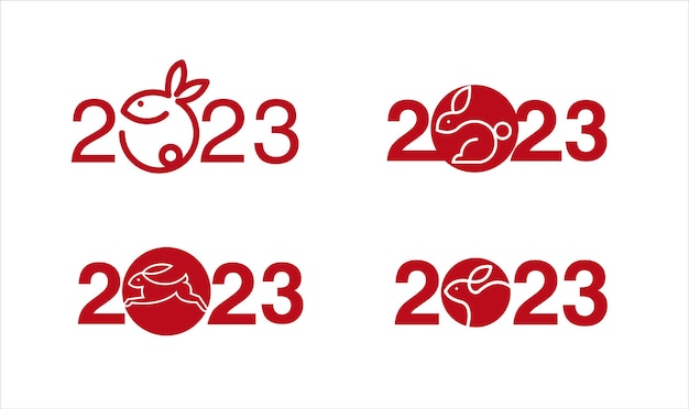 Happy new year 2023 Lunar new year Rabbit logo simple flat design