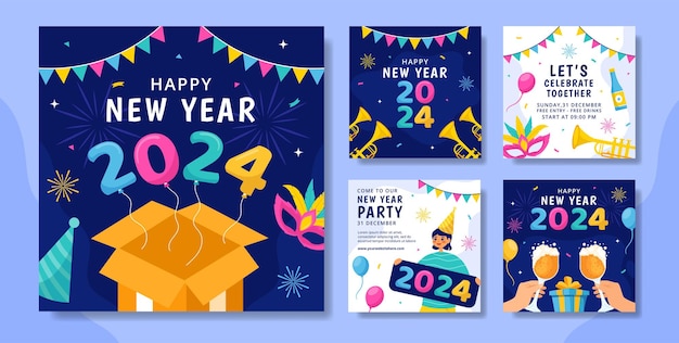 Happy New Year Social Media Post Illustration Flat Cartoon Hand Drawn Templates Background