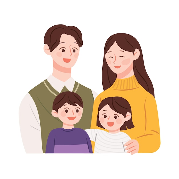 Vector happy nuclear family illustration couples and young children