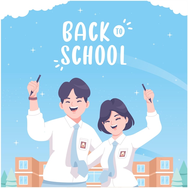 Vector happy student back to school illustration background
