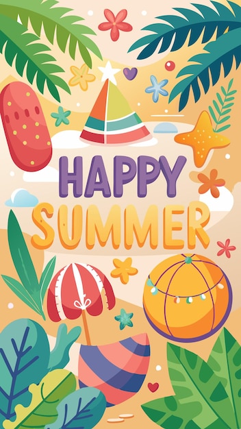 Vector happy summer beach illustration