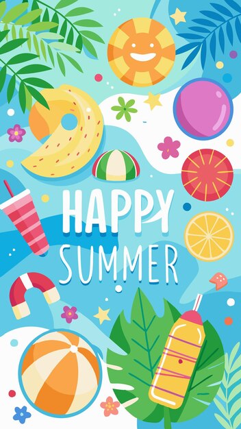 Vector happy summer illustration with tropical elements