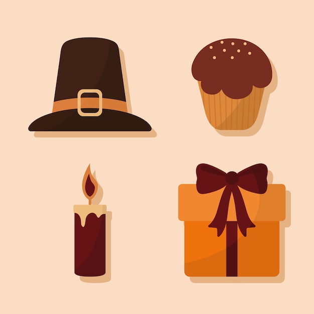 Happy thanksgiving day icon set design, Autumn season theme