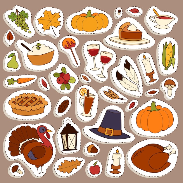 Happy thanksgiving day icons vector set for family celebration