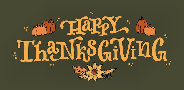 Happy Thanksgiving horizontal banner with quote and doodles