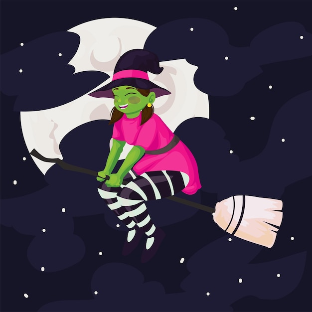 Happy witch on broom