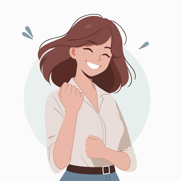 Vector happy woman vector clenching fist