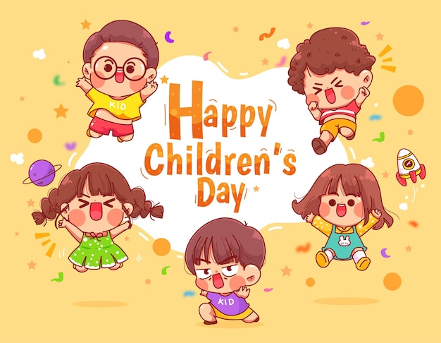 Happy world childrens day cartoon art illustration