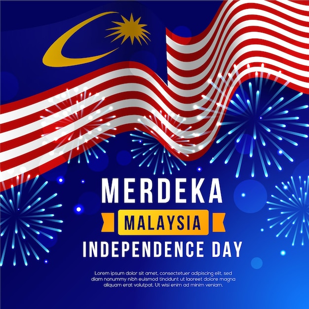 Vector hari merdeka with flag and fireworks