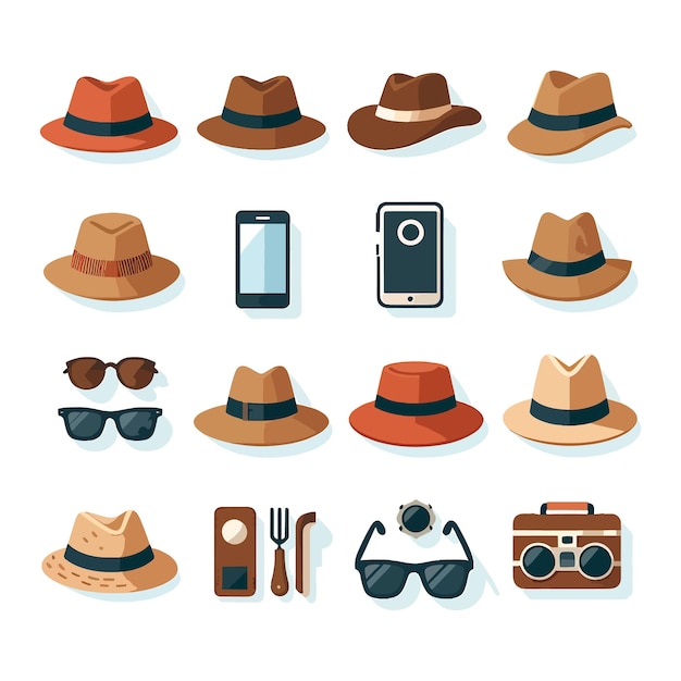 Vector hat cap collection vector illustration on a white background