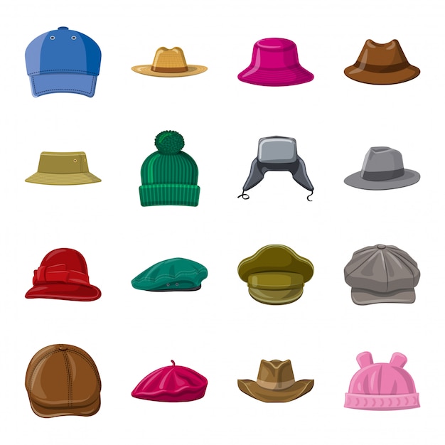 Hat cartoon icon set, fashion hat .