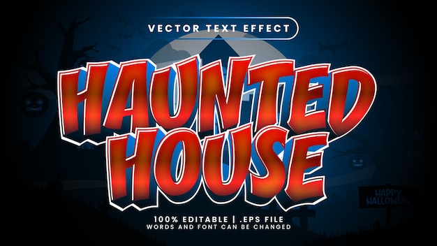 Haunted house red and blue text effect with castle and scary text style