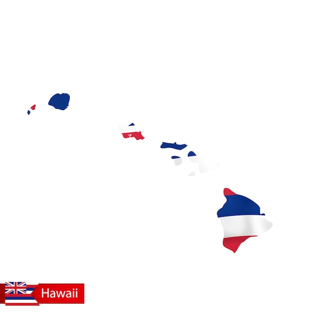 Hawaii staatskaart met wapperende vlag van de Amerikaanse staat