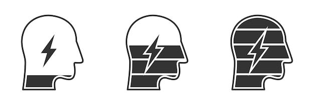 Head battery icon Human head icon with battery symbol inside Vector illustration