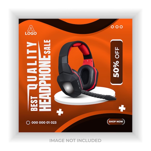 Headphone brand product and social media post or cover banner design template