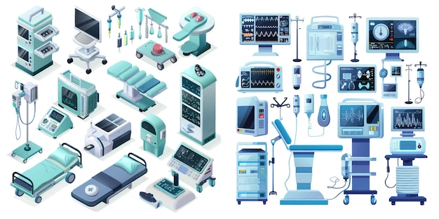 Vector healthcare hospital clinic medical diagnostic equipment devices set