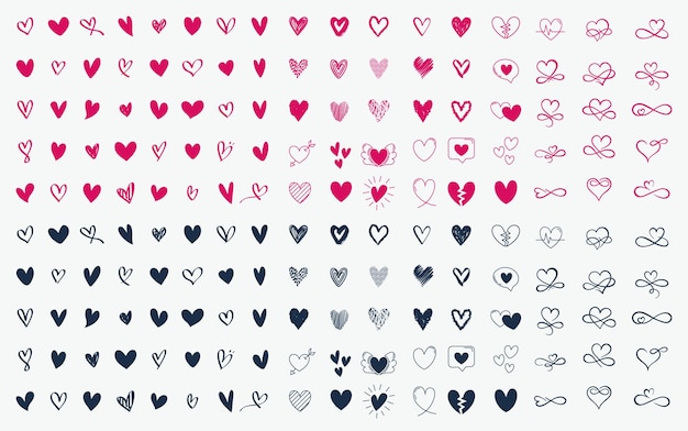 Heart icon vector bundle collection, Valentine's Day sign, Love symbol isolated. Vector illustration