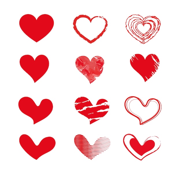 Heart icons collection with various shapes 