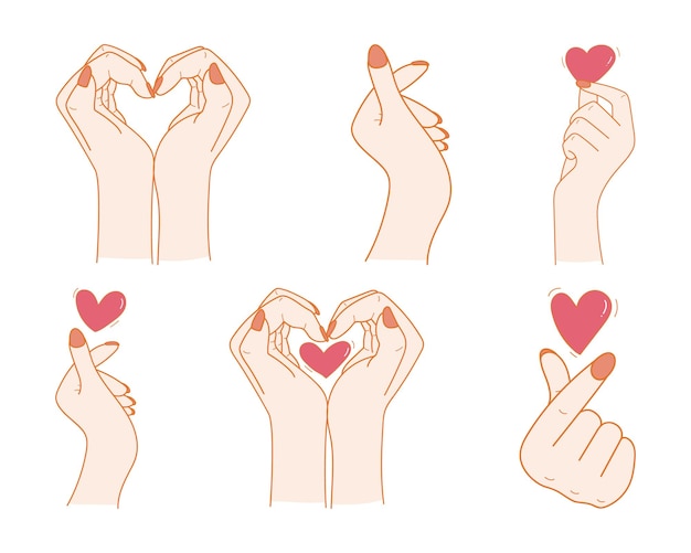Vector heart shape hands vector art icons set