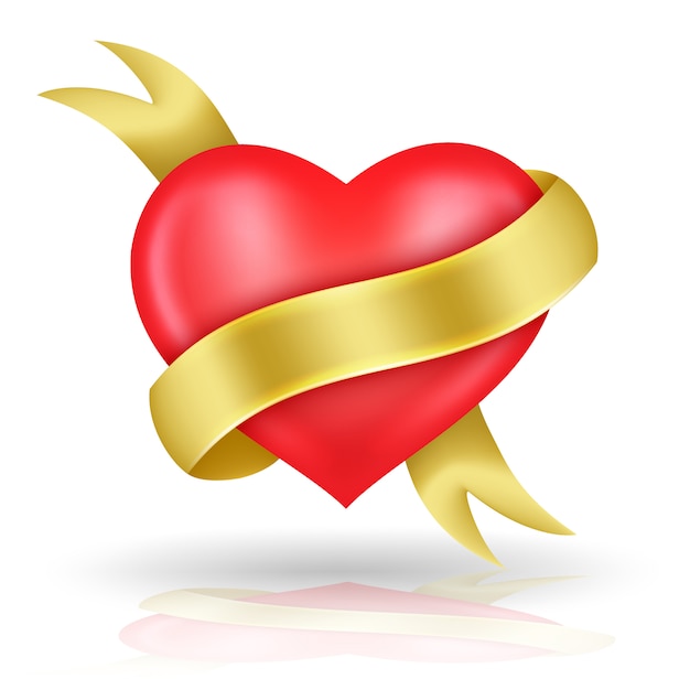 Heart shaped and gold ribbon.