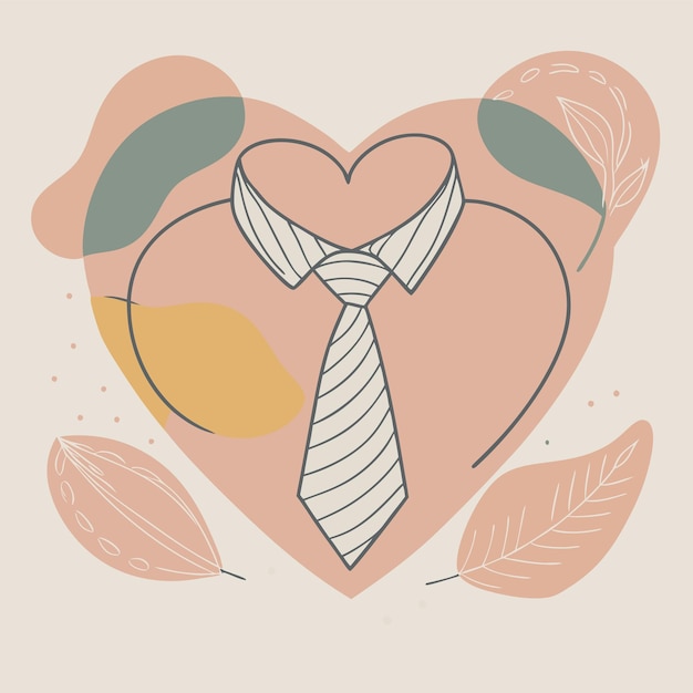 Vector a heart with a tie and a heart with leaves in the background