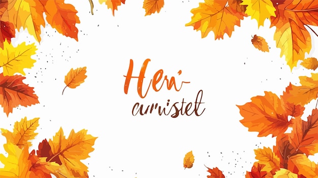 Vector hello autumn frame with yellow leaves