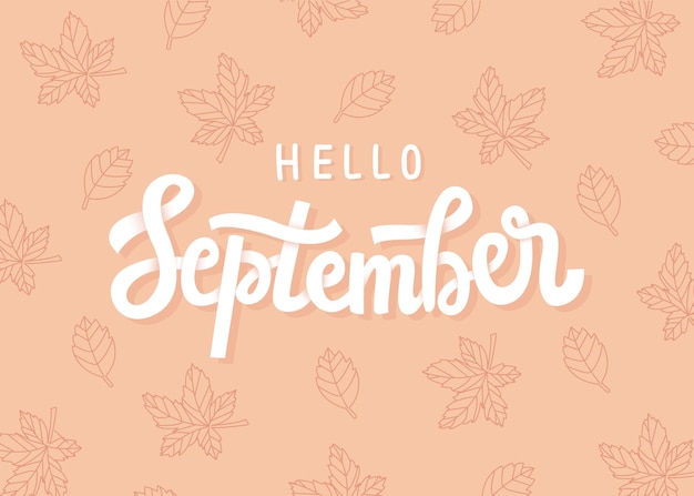 Vector hello september lettering with leaves autumn element